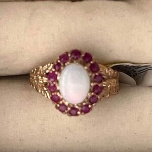 VINTAGE OPAL & RUBY HALO RING - size 7
